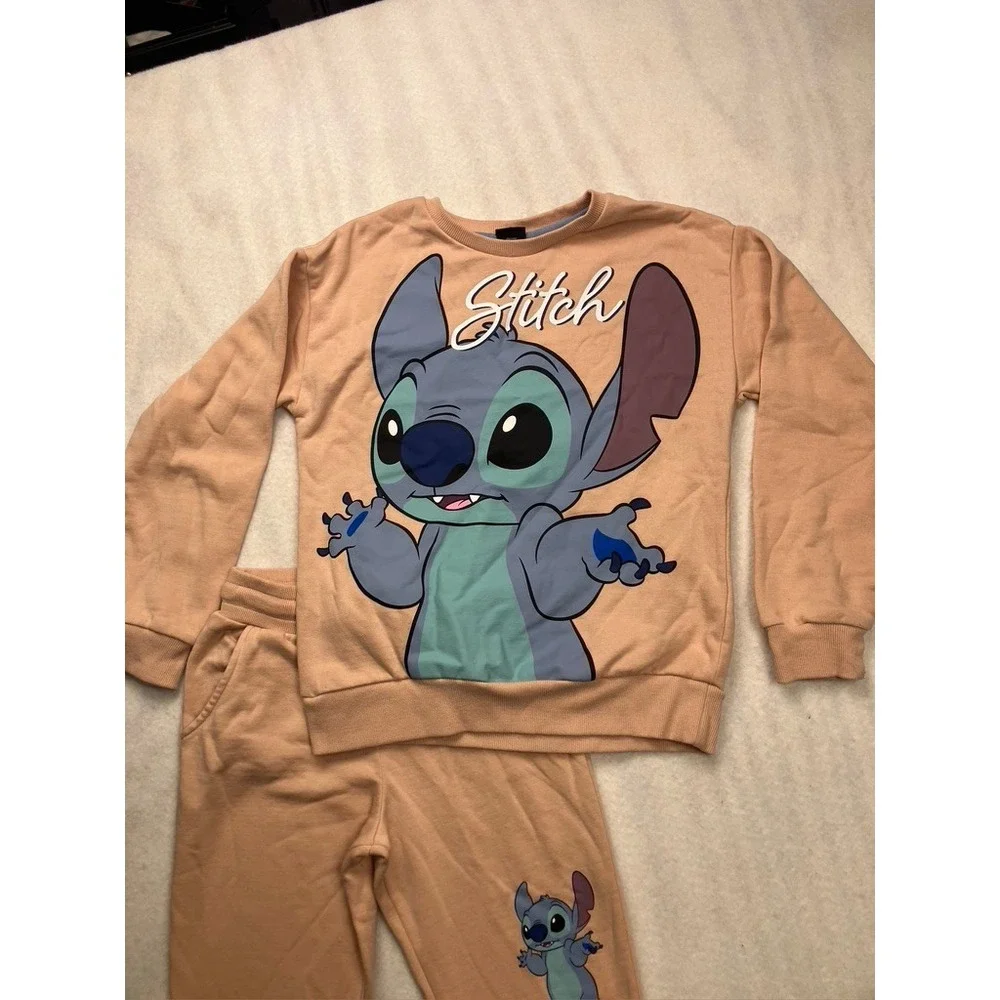 Disney Primark Stitch Kids Sweatshirt‎ and Joggers Set Peach Size 10-11 Years
